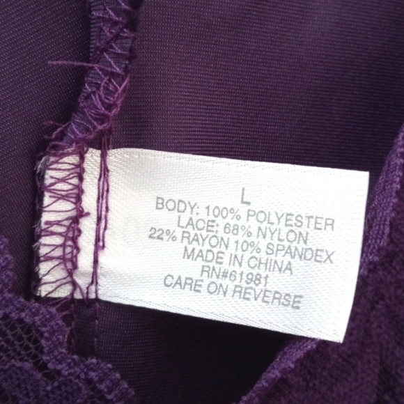 PURPLE SATIN & LACE FLUTTER HEM CHEMISE LINGERIE SIZE LARGE NWOT - Picture 7 of 7